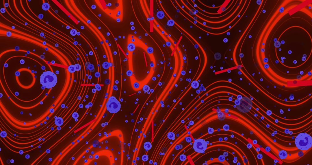 Violet Microbial Cells on Dynamic Red Wave Background