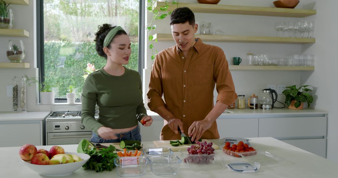 Couple Preparing Vegetables in Bright Modern Kitchen