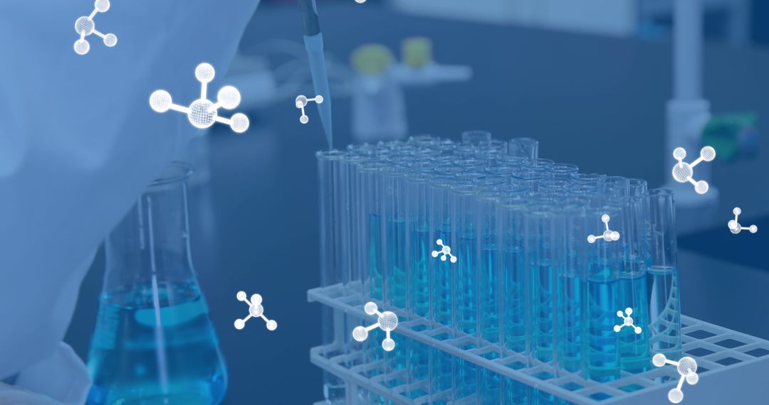 Scientist Conducting Experiment In Laboratory With Molecular Illustrations - Free Images, Stock Photos and Pictures on Pikwizard.com