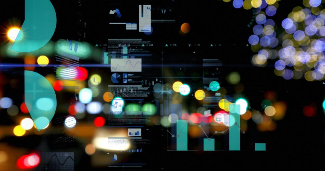 Digital Data Interface Overlaid on Night City Lights