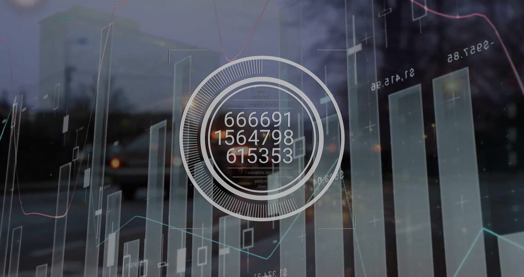 Digital Data Processing Visualization Over City Background
