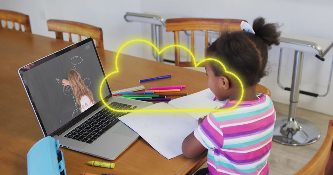 Young Girl Engaging in Creative Online Learning at Home