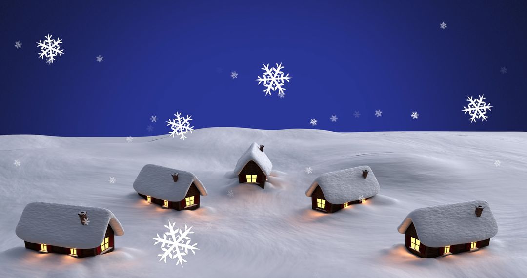 Snowy Village Under Starry Night in Digital Winter Scene