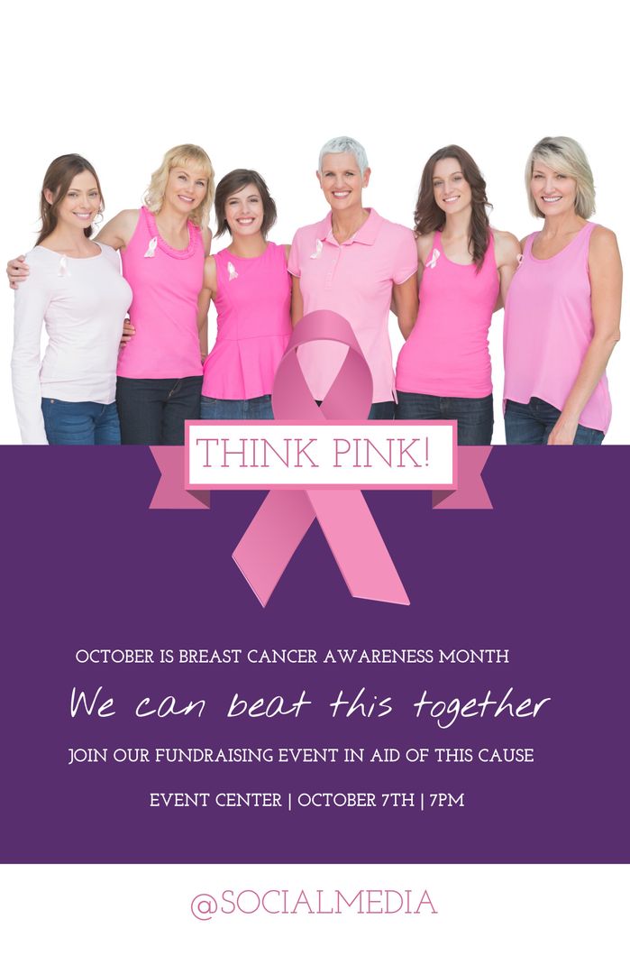 Group of Women Wearing Pink for Breast Cancer Awareness Fundraiser - Download Free Stock Templates Pikwizard.com