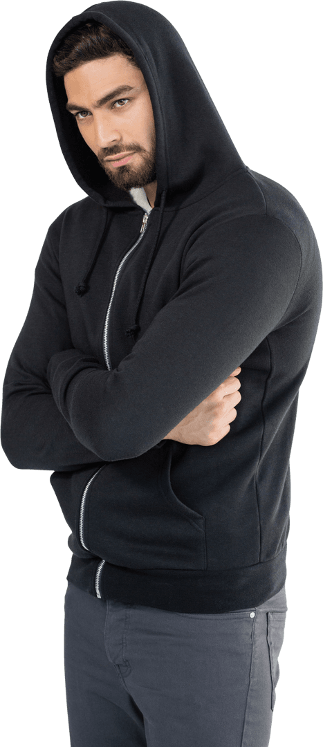 Man in Black Hoodie Posing with Arms Crossed Transparent Background