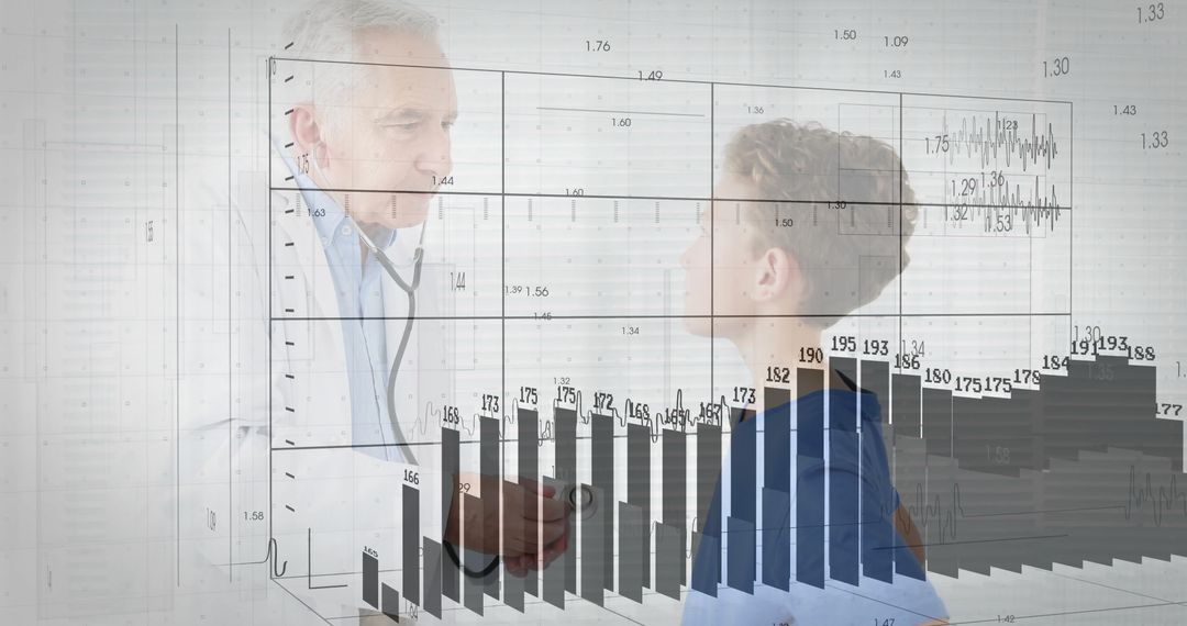Doctor Examines Young Patient with Health Data Visualization Overlay