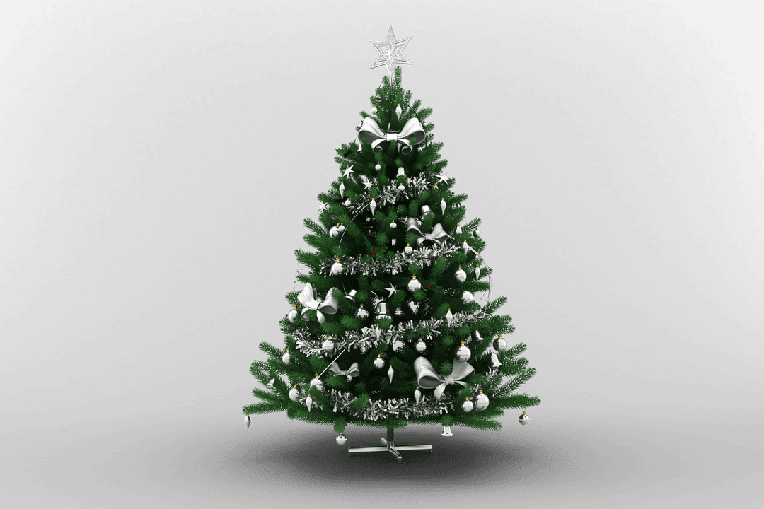 Transparent Christmas Tree with Silver Ornaments Isolated
