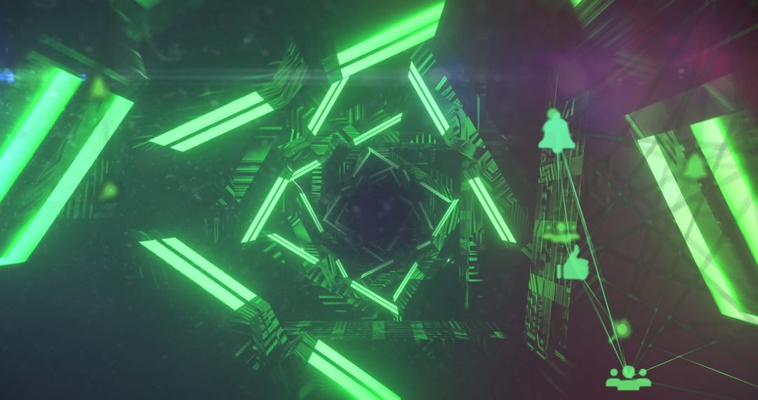 Futuristic Hexagonal Data Tunnel with Green Neon Lights