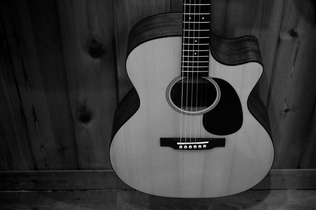 Greyscale Photo of Acoustic Guitar on Wooden Fence - Free Images, Stock Photos and Pictures on Pikwizard.com