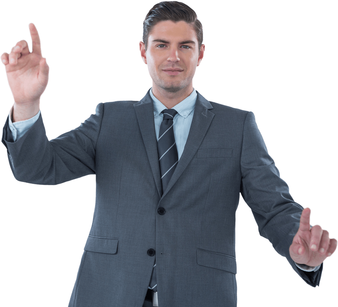 Businessman Interacting with Digital Transparent Screen Technology