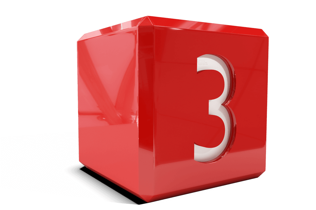 Red Cube with Number 3 on Transparent Background Mockup - Download Free Stock Images Pikwizard.com