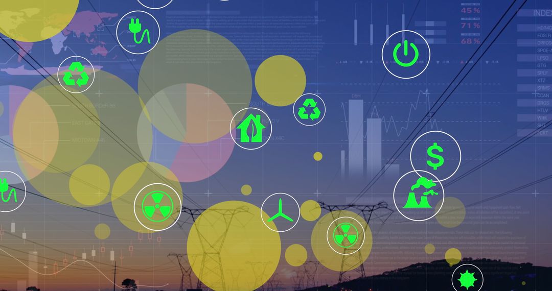 Sustainable Energy Icons Over Digital Data Concept