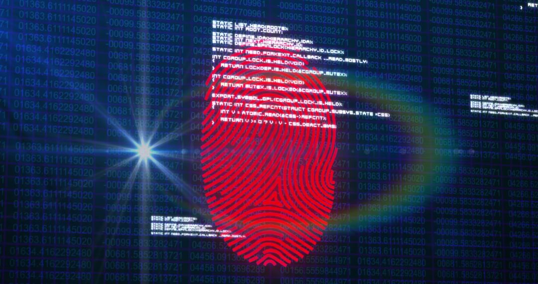 Fingerprint Scanner Overlay with Biometric Blue Data Flow