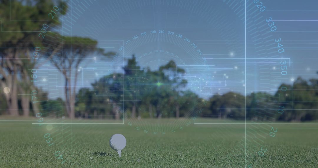 Golf Ball on Tee with Digital Interface Overlay for Technology in Sports