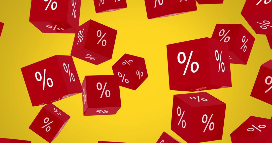 Floating Red Percentage Cubes on Vibrant Yellow Background