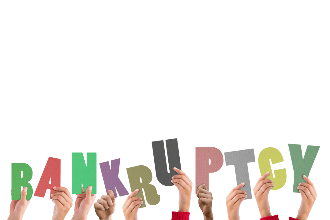 Hands Holding Multicolored Bankruptcy Letters, Transparent