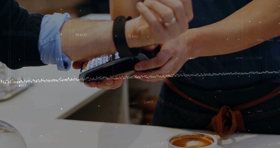 Smartwatch Tapping Contactless Payment at Coffee Shop Counter