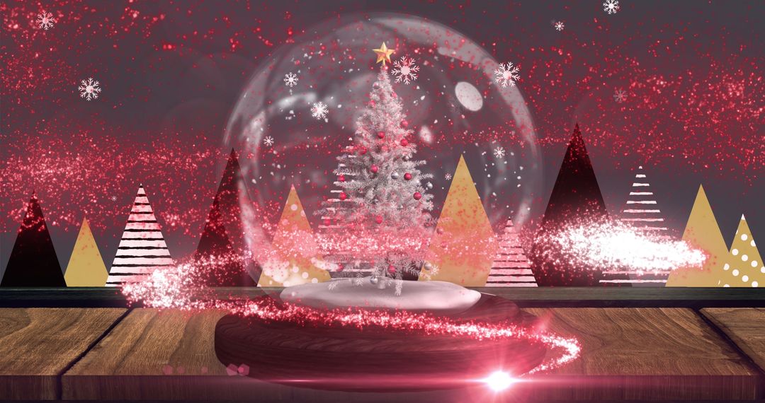 Magical Snow Globe Featuring Christmas Tree Sparkles - Free Images, Stock Photos and Pictures on Pikwizard.com