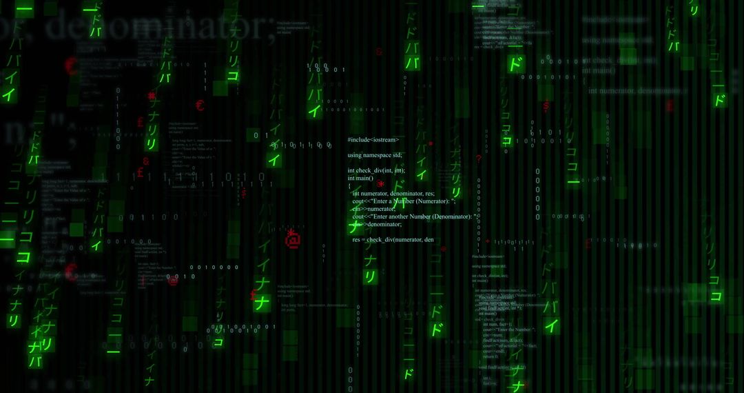 Glowing C++ Code in Futuristic Matrix Inspired Interface