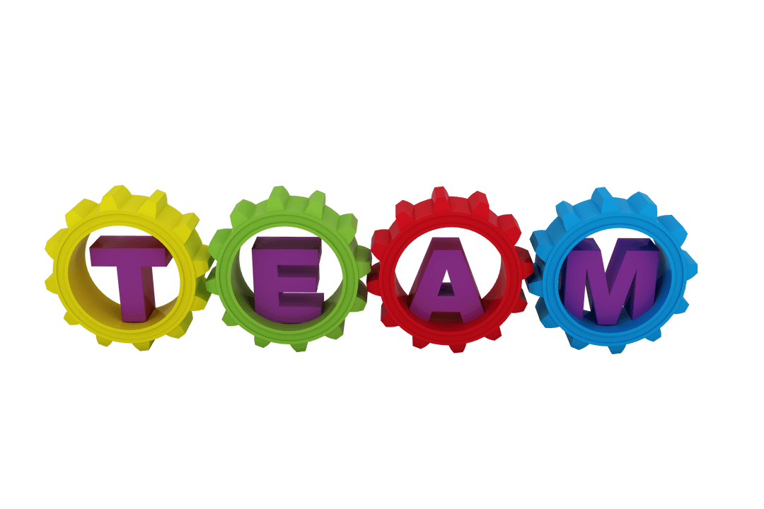 Colorful Transparent Gears with Team Concept Text