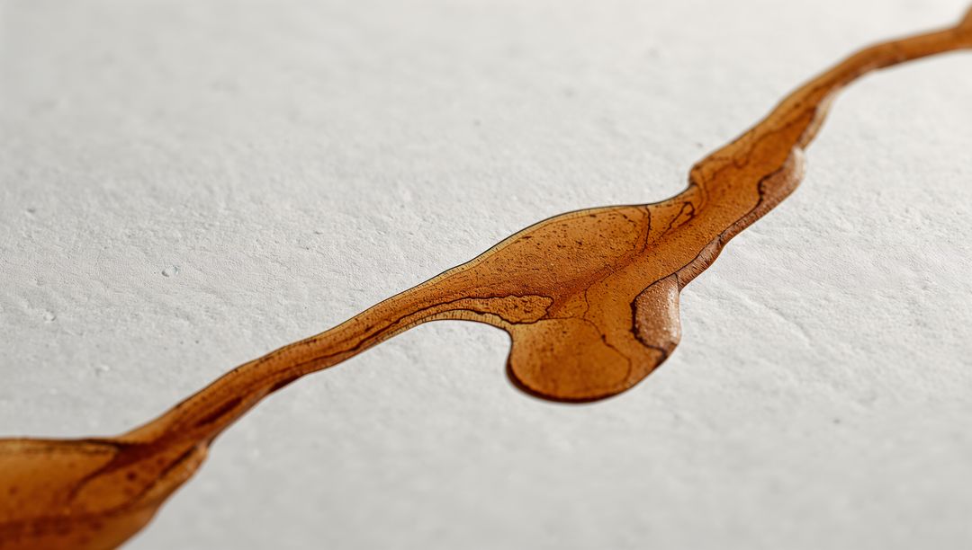 Amber Resin Drip Macro Detail Textured Ivory Paper Surface with Glossy Sheen