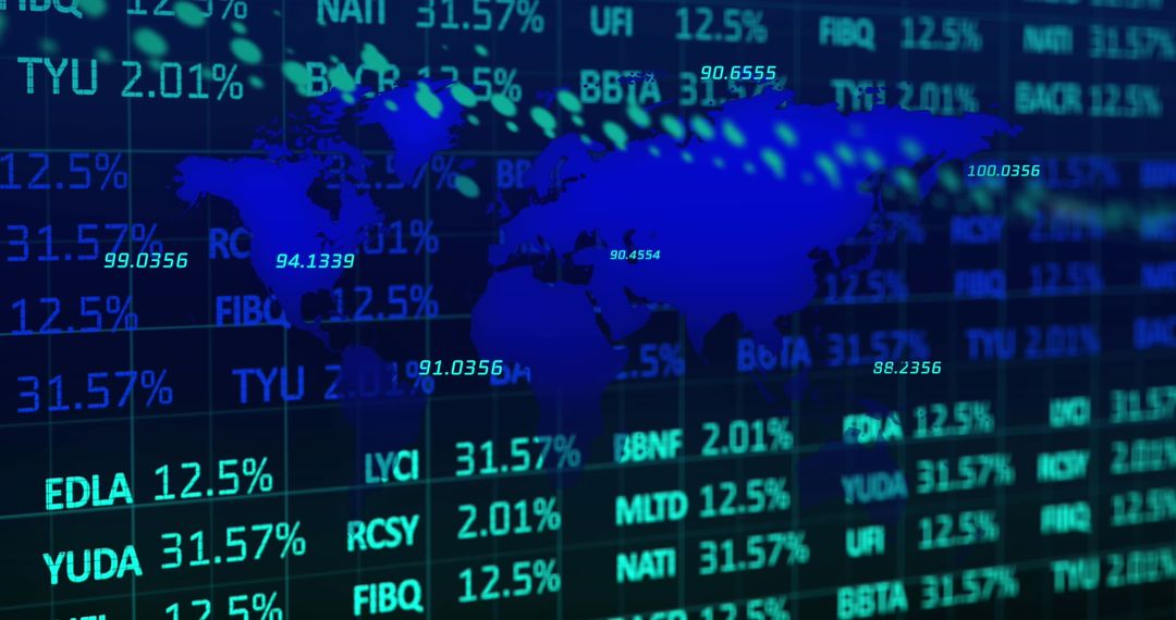 Financial Data Across Abstract World Map for Global Business
