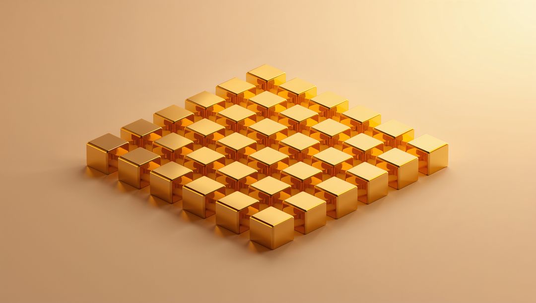 Golden Cube Grid Reflecting Light Minimal Geometric Metallic Pattern and Symmetry