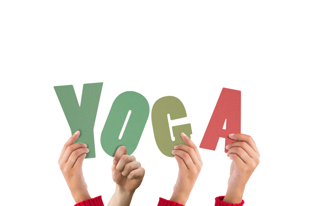 Hands Holding Yoga Text on Transparent Background