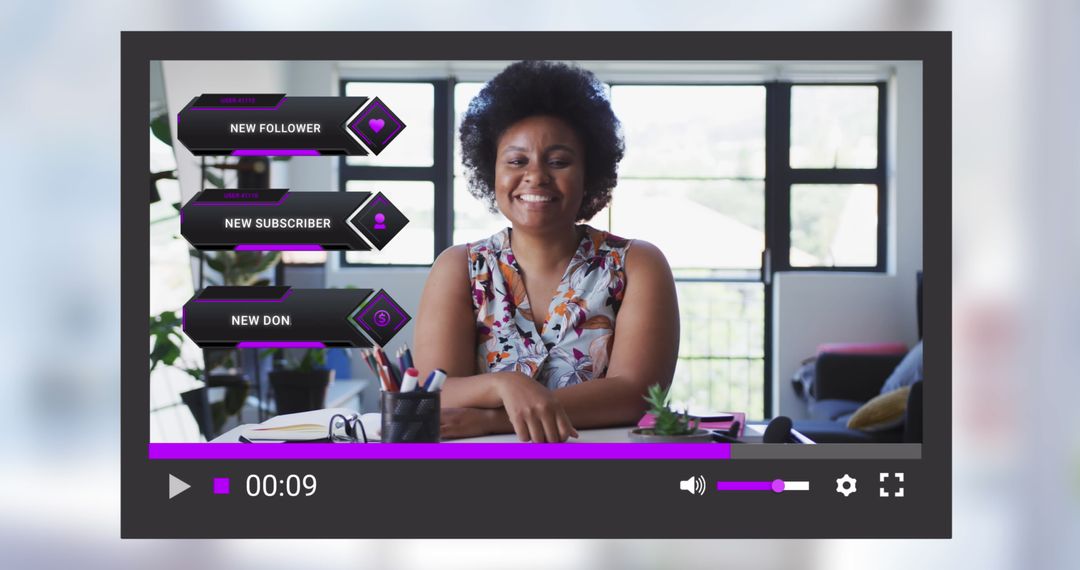 African American Woman Hosting Vlog in Stream Overlay