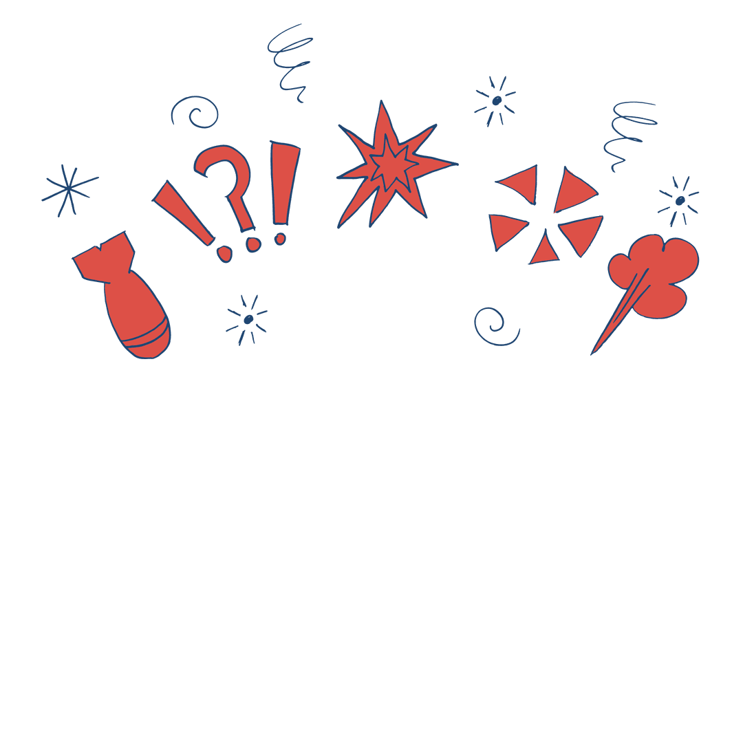 Cartoon Explosive and Question Marks on Transparent Background