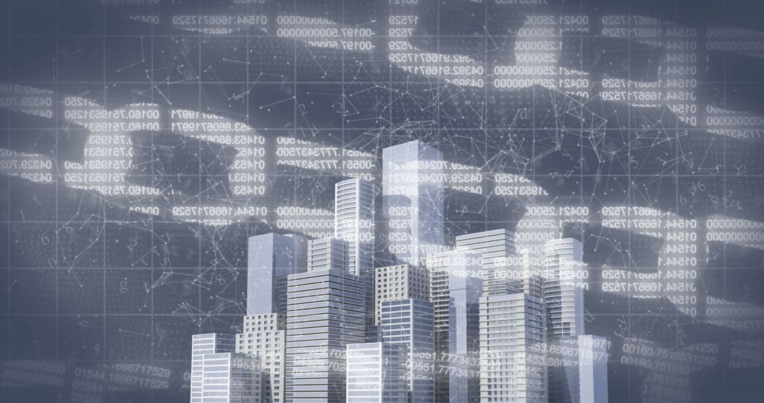 Futuristic Digital Cityscape With Binary Code Connections