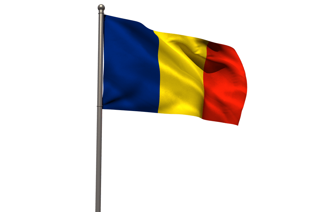 Romanian National Flag Waving on Transparent Background