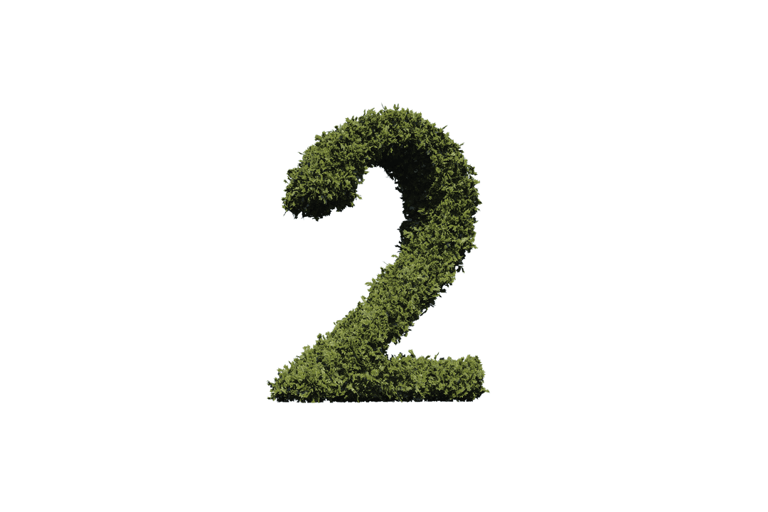 Number Two with Grass Design on a Transparent Background