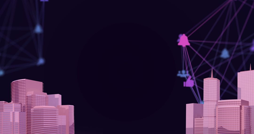 Digital Cityscape with Cybersecurity Network Connections