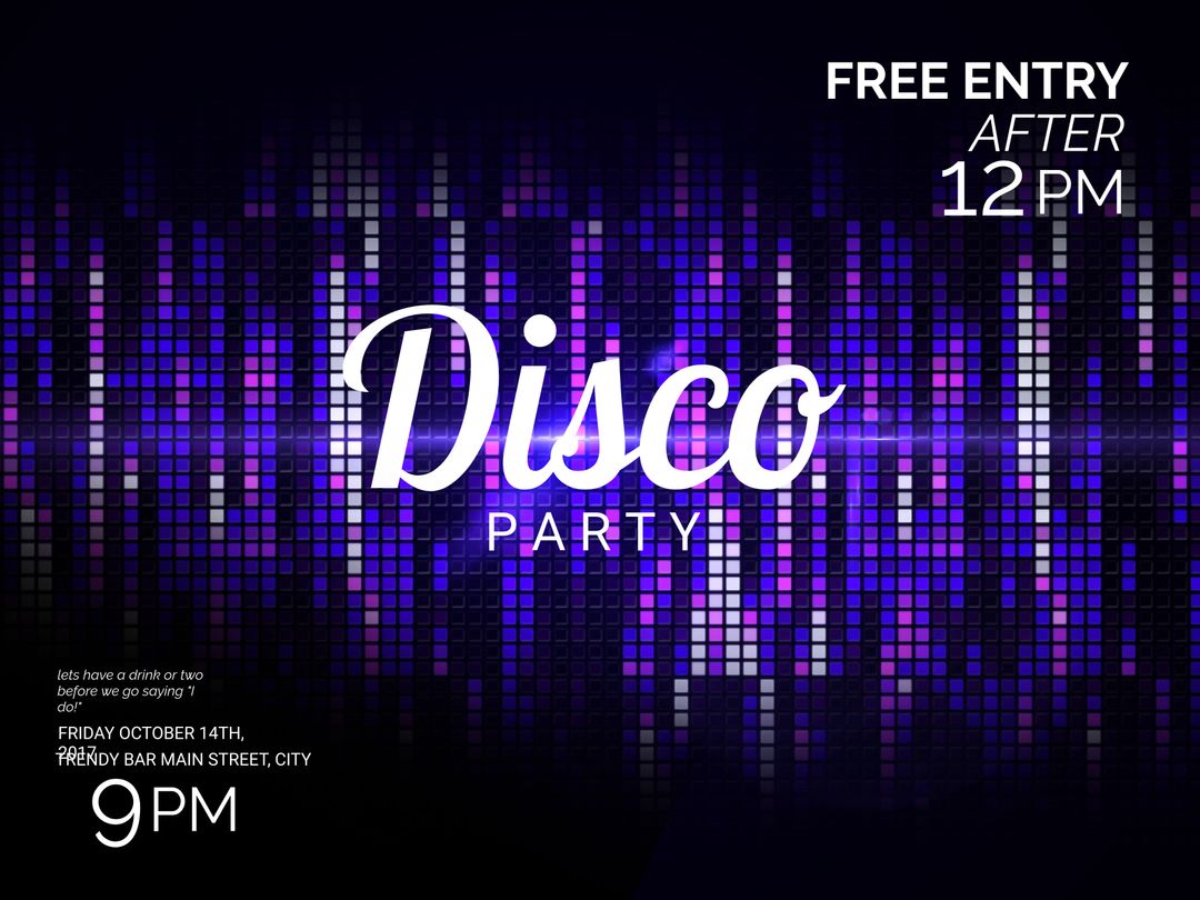 Vibrant 80s Disco Party Flyer with Neon Lights and Pixelated Background - Download Free Stock Templates Pikwizard.com