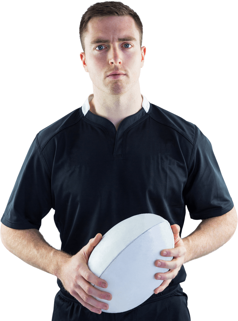 Transparent Background Portrait of Rugby Player with Rugby Ball