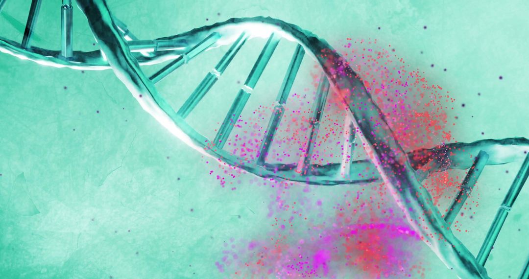 Digital DNA Strand with Light Effects on Blue Background