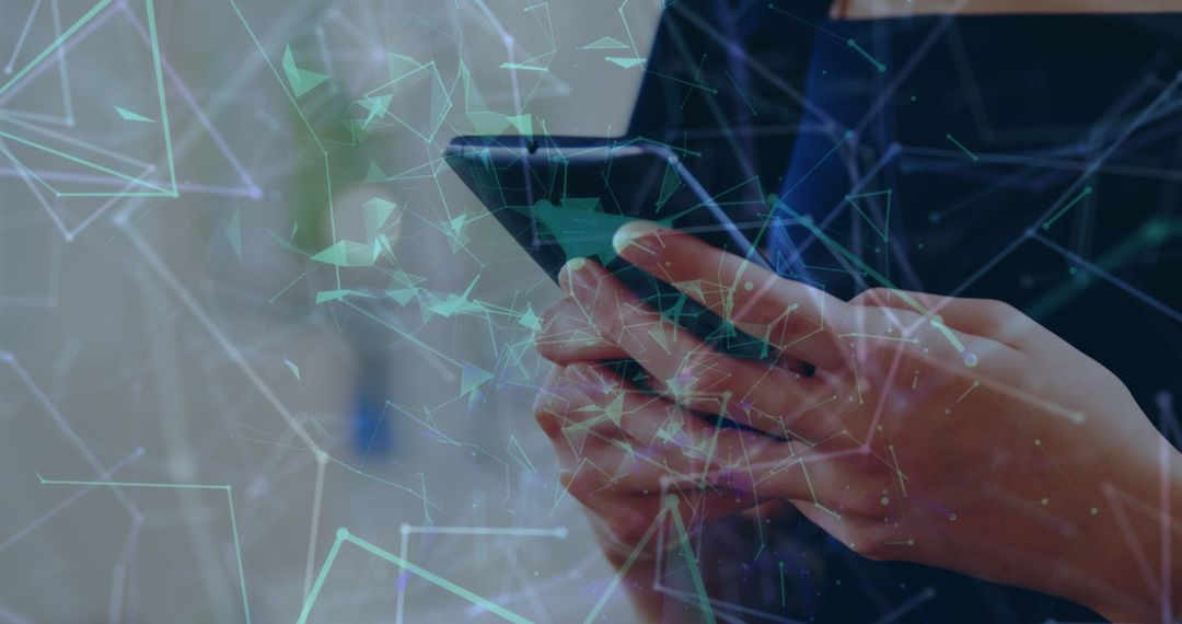 Businessman Interacting with Data Overlaying Phone Screen