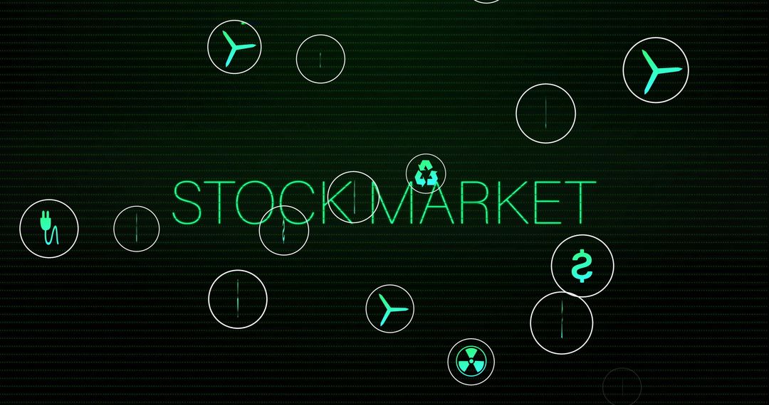Futuristic Stock Market Concept with Sector Icons on Digital Grid