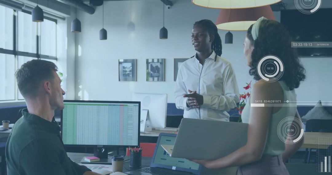 Diverse Business Team Analyzing Financial Data Technology Interface