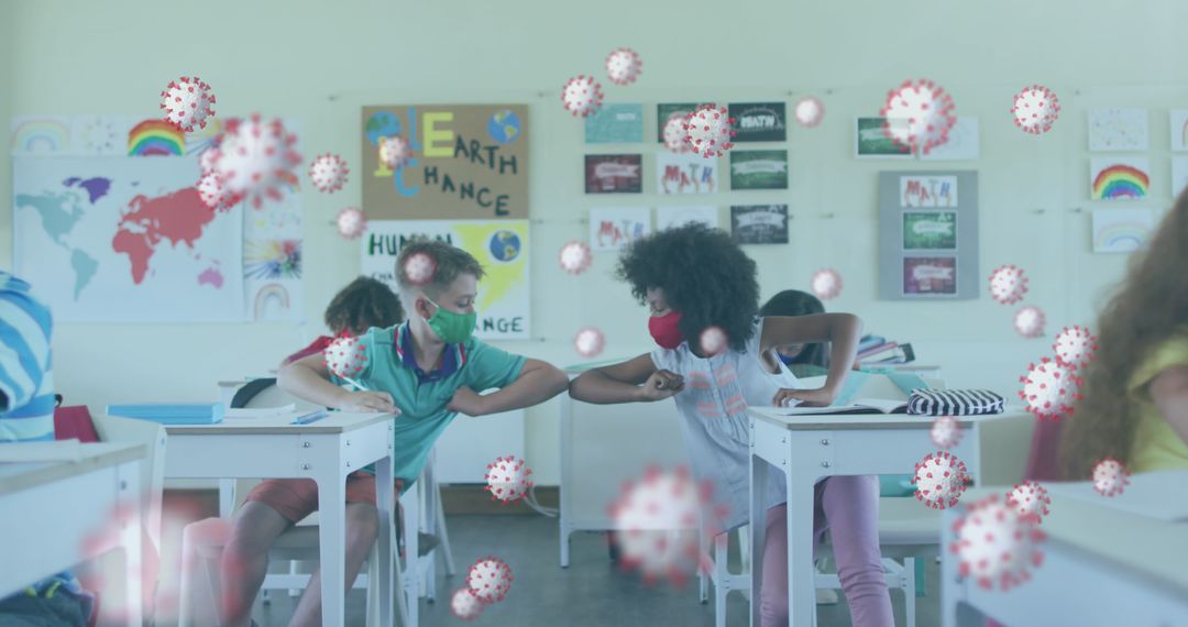 Children greeting with elbow bump during pandemic