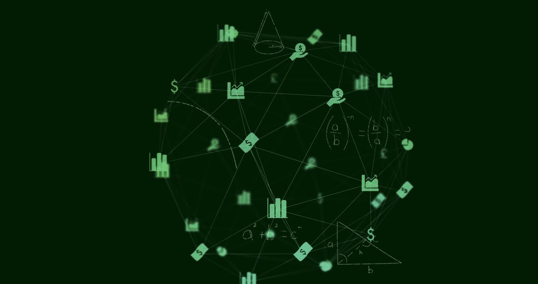 Green Digital Globe with Finance Icons and Mathematical Equations