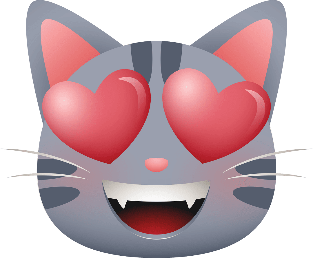 Happy Cat Face with Heart Eyes Emoticon on Transparent Background