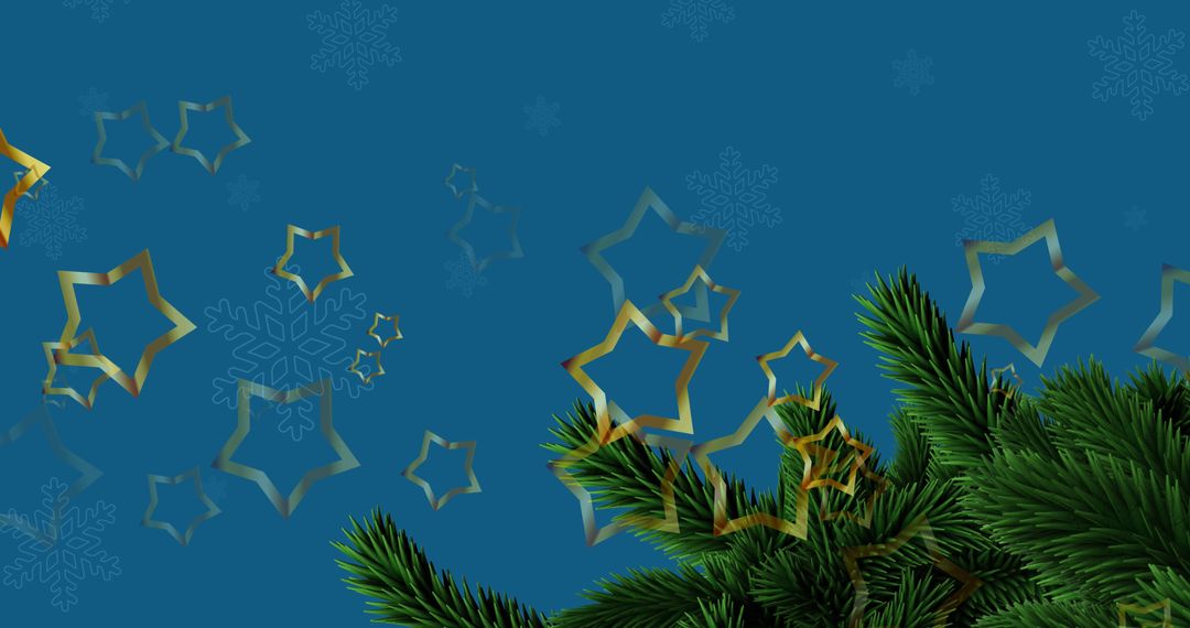 Golden Stars and Fir Tree Branch: A Festive Winter Scene