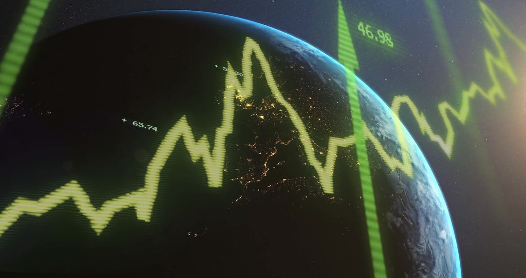 Global Finance Trends with Digital Data on Earth Background