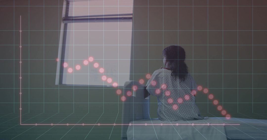 Child in Hospital Room with Digital Grid Overlay Chart