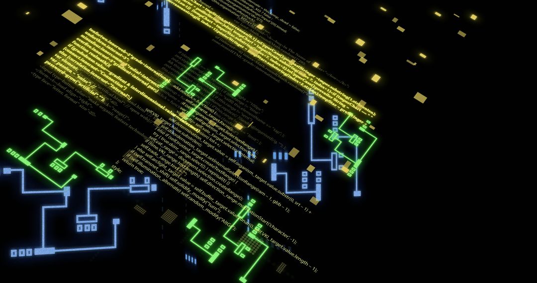 Digital Data Processing Over Circuit Board on Black Background