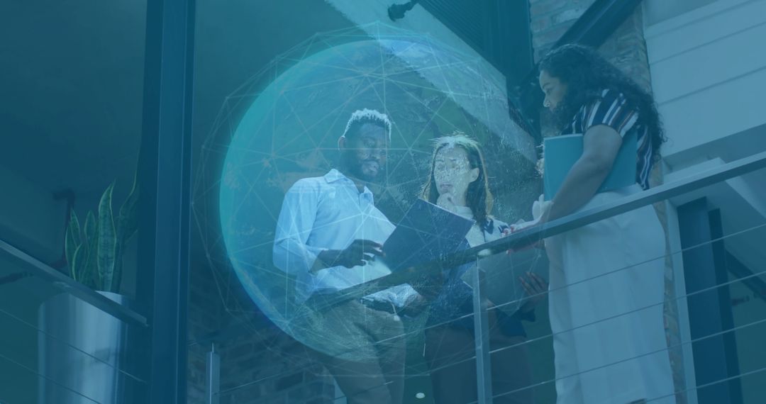 Business Professionals Collaborating with Holographic Technology