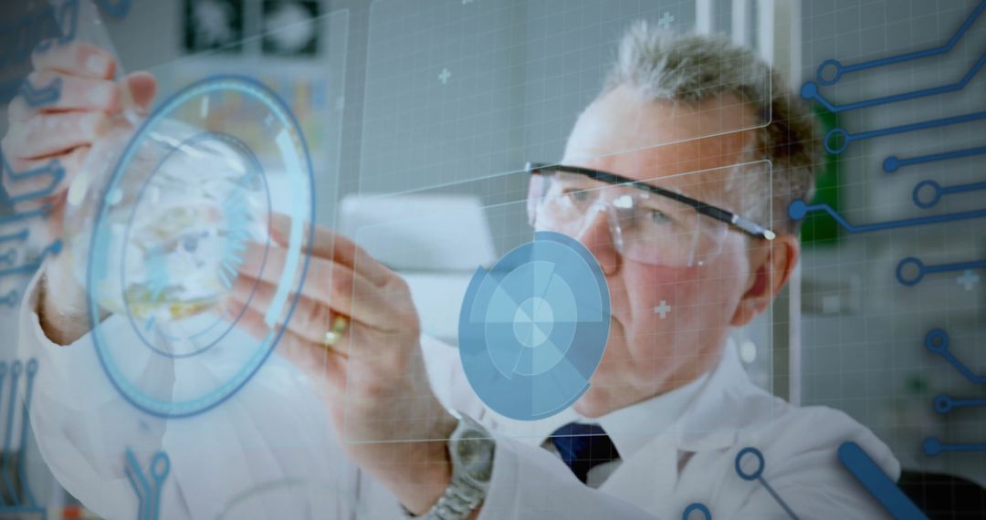 Scientist Managing Data with Advanced Technology Overlays