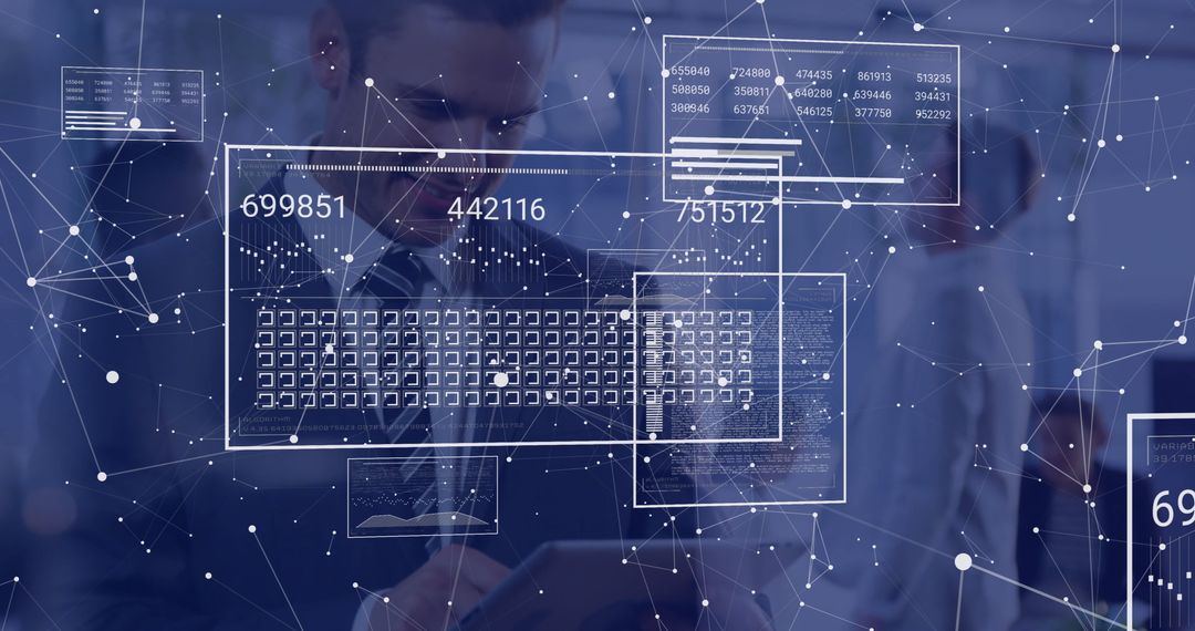 Business Professionals with Digital Data Overlay in Office Environment